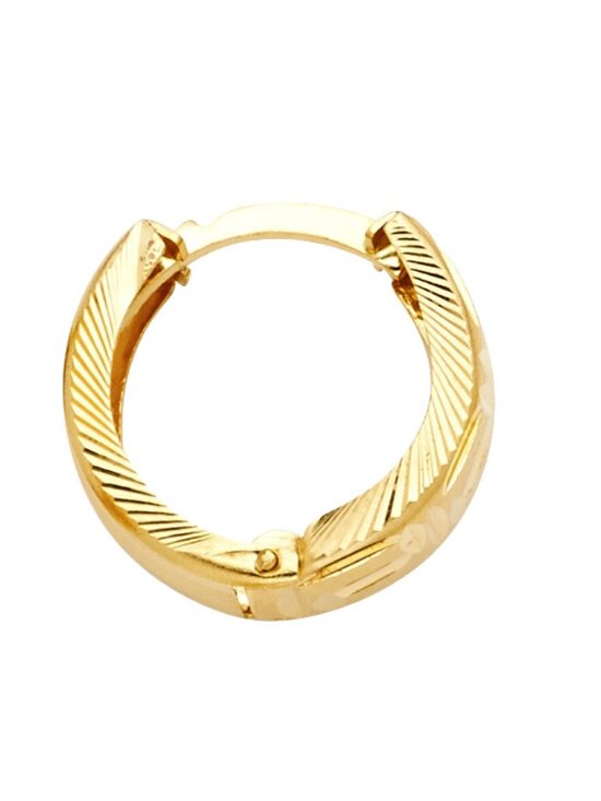 Jewelry - 14K Yellow gold diamond cut Stamp Huggies Earrings